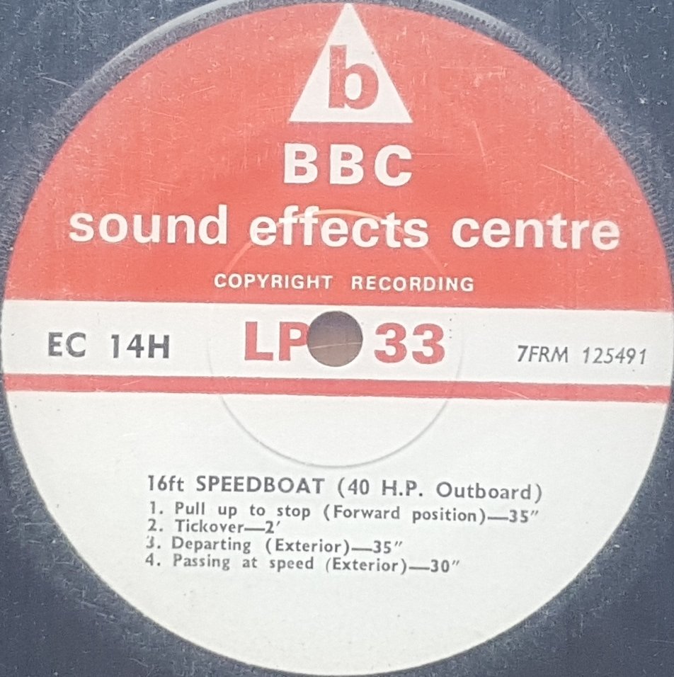EC 14H 16ft speedboat (40 H.P. Outboard) Not registered from the BBC records and Tapes library Label